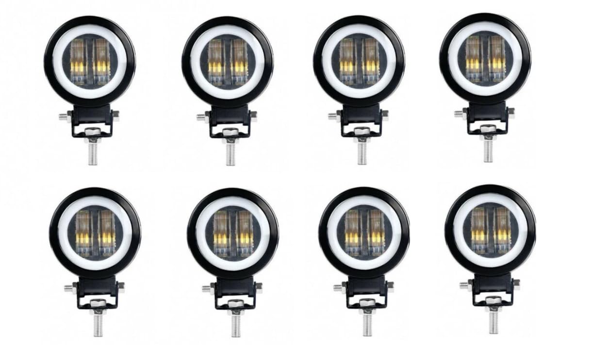 Generico 8 Pcs Lampada Lavoro Fendinebbia 7D 20W 4 Led 1800LM Faro Tondo Per Fuoristrada Camion Auto Impermeabile IP67 Universale