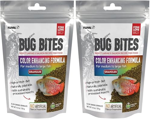 Fluval Bug Bites Fischfutter, mit Insektenlarven, farbverstärkendes Futter, langsam sinkendes Granulat, 1,4-2mm, 125g (Packung mit 2)