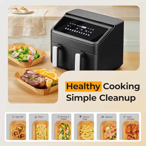 Image of Vailnd Rectangle Air Fryer Paper Liners 200Pcs for Ninja DZ201&DZ550 | Bella Slim 4QT&6QT | Cosori | Instant Dual‑basket Air Fryer, Simple Cleanup, Greasy Proof, Disposable Airfryer Sheets 8.6x5.5In