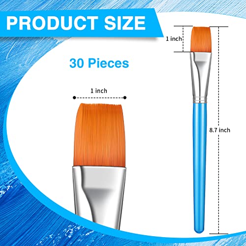 Image of Zonon 30 Pieces Paint Brushes Bulk Small Flat Top Acrylic Oil Paint Brush for Artists Mini Touch up Crafts Detail Painting(1 Inch,Blue)