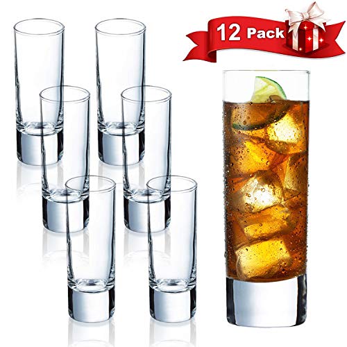 Farielyn-X Clear Heavy Base Shot Glasses 12 Pack, 2 oz Tall Glass Set