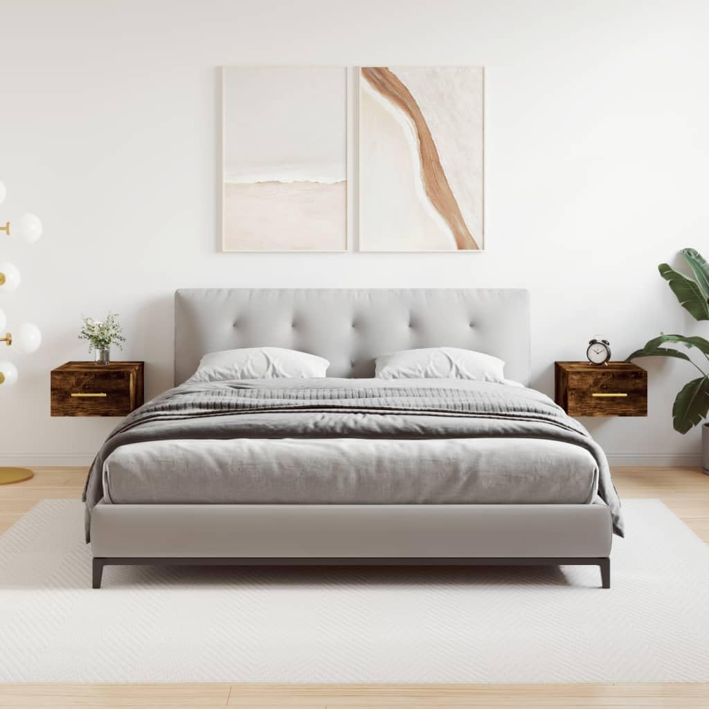 Table de chevet suspendue en chêne fumé au design minimaliste