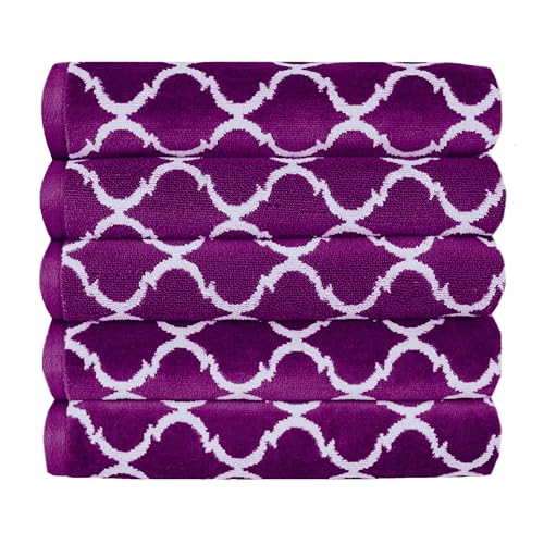 Mixibaby 5 TLG, Handtuch Handtücher Set 100% Baumwolle Frottee 50cm x 100cm, Farbe:Violett
