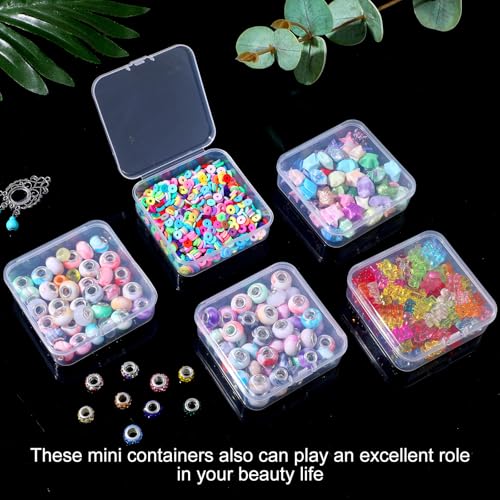 Image of 90 Pcs 3 x 3 x 1 Inch Clear Plastic Bead Storage Containers Box Small Plastic Boxes with Hinged Lids Clear Bead Organizer Box Mini Square Arts Crafts Storage Organizers for Beads and Small Craft Items