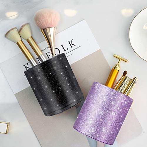 Image of Pen Holder for Desk,Stand for Office Luxury Glitter Pencil Cup for Women Men Leather Organizer for Adult Teen, Black