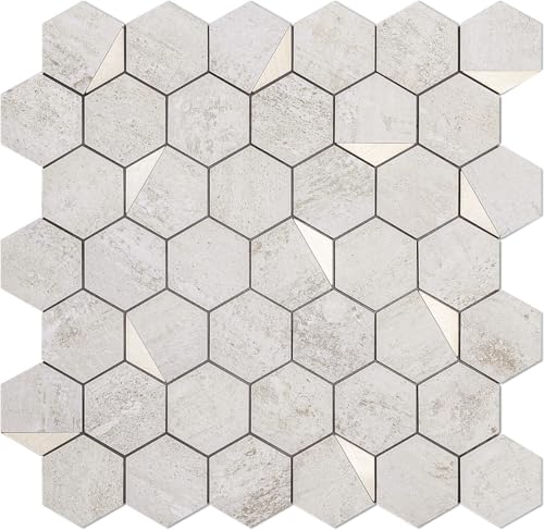 DICOFUN 10-Sheet Hexagon Tile Peel and Stick Backsplash, Beige Stone