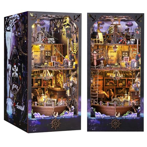CRIOLPO Book Nook Kit-DIY Doll House 3D Wooden Puzzle Book Nook with Sensor LED Light, Ideal for Bookshelf Insert Decor and Halloween Crafts(Aden)