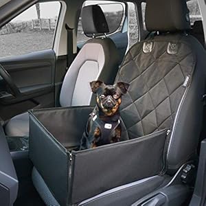 AHUKU Dog Car Seat with Seat Belt and Strong Padded Sides – Waterproof Pet Booster Seat Cover – For Small to Medium Dogs…