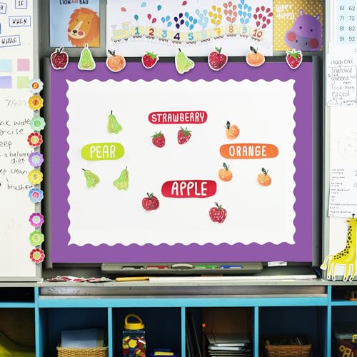 Image of Whaline 65.6 Ft Purple Blue Bulletin Board Borders 4 Rolls Purple Blue Die-Cut Bulletin Board Trim for Back to School Classroom Office Chalkboard Decoration