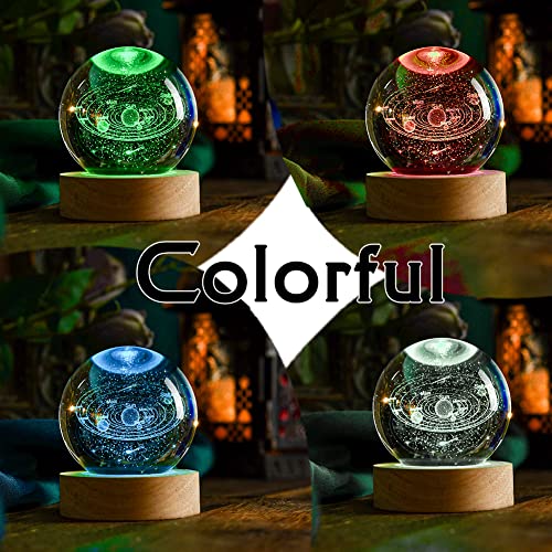 Image of IFOLAINA 3D Solar System Crystal Ball Laser Engraved Glass Sphere Home Decor with Wooden Light Base | EngravDecorative Solar System Globe Model Astronomy Decor Gift for Boys Girls Physics Enthusiasts Space Model Collectors