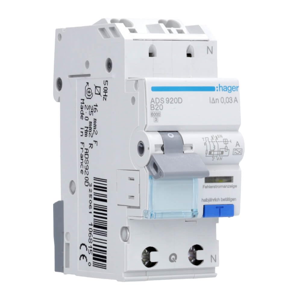 Hager ADS920D FI-LS 1P+N 6kA B-20A 30mA A QC