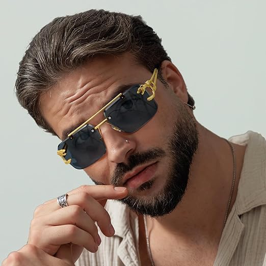 Image of Honey Singh & Mc Stan Vintage Rimless Square Sun Glasses UV Protection Men's & Women's Shade Trendy Metal Frameless.
