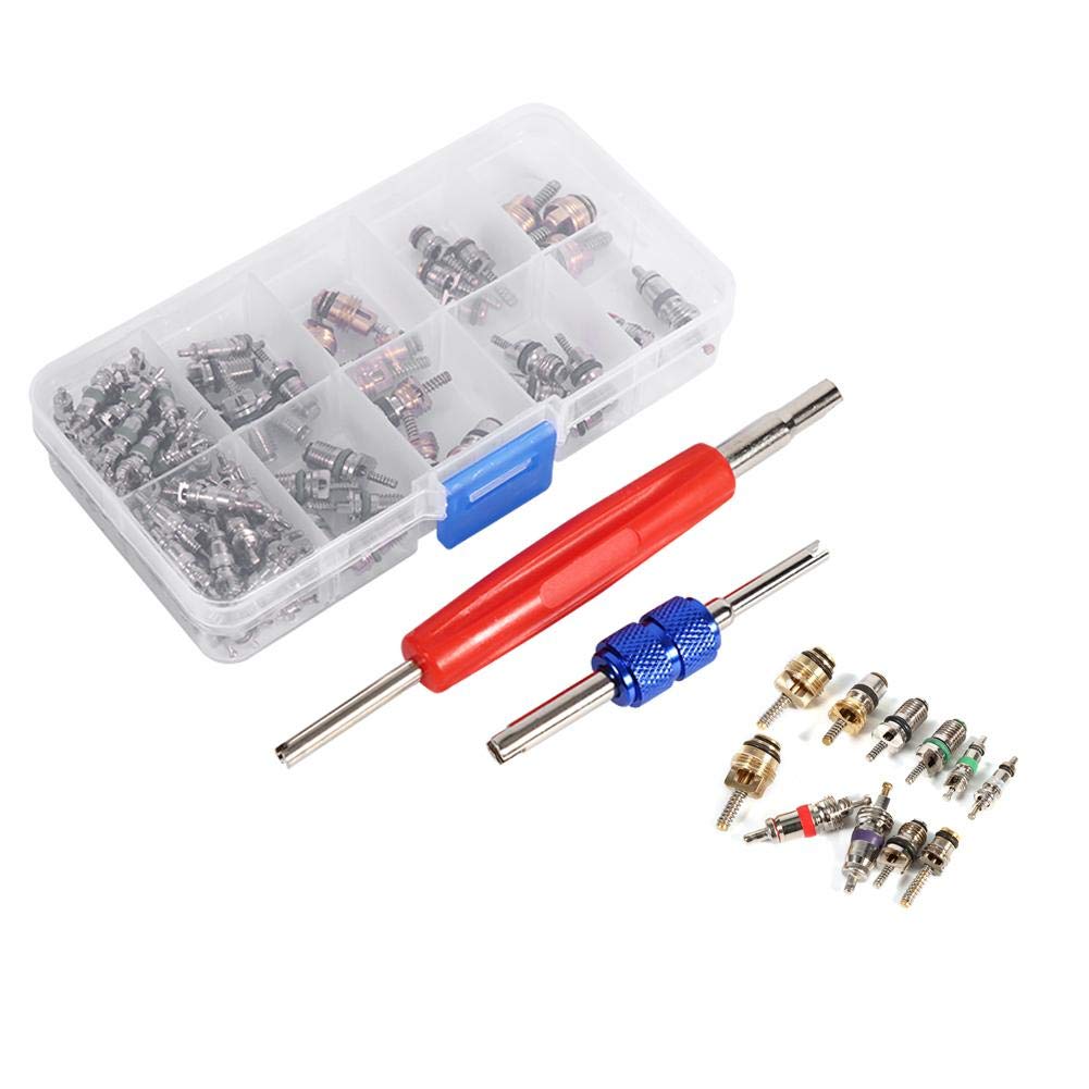102pcs A/C Valvola Core, R12 / R134a Climatizzatore Valvola Core Kit di Accessori, Automotive Aria Condizionata Valvola con Strumento Rimozione per Sostituzione e Manutenzione Aria Condizionata Auto