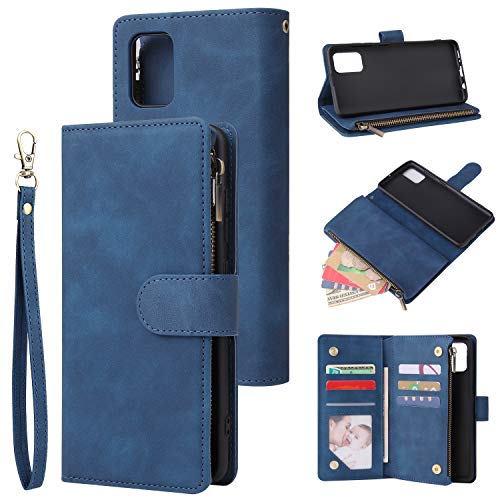 QLTYPRI Étui pour Samsung Galaxy A53 5G, étui portefeuille en cuir de grande capacité avec support pour 6 cartes et 1 poche zippée, bracelet, support et couvercle...