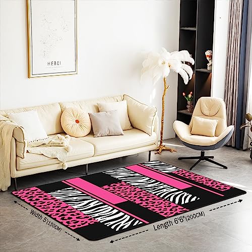 Loussiesd Leopard Zebra Living Room Rugs Area Rug 150x200cmCheetah Pink White Black Accent Rug for Animal Print Indoor Floor Mat Non-slip Safari Rug - Image 2