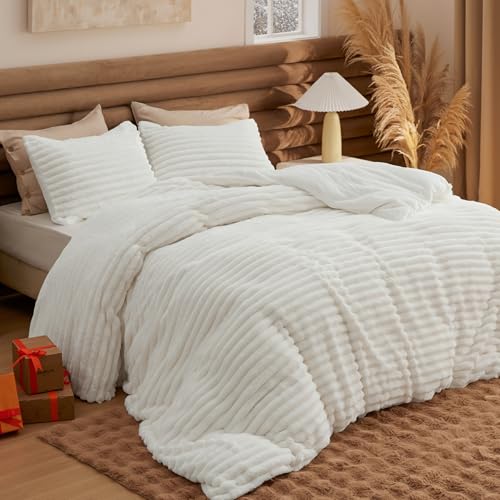 Bedsure Fluffy Comforter Set Queen - Super Soft Faux Fur