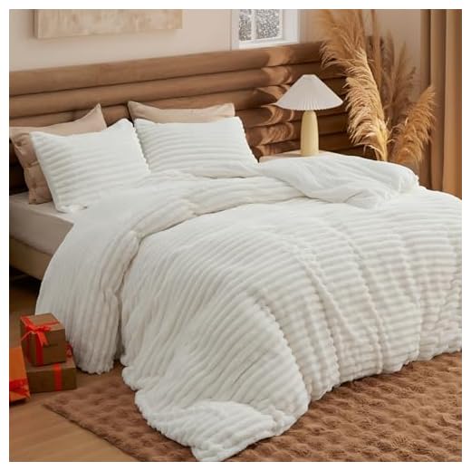 Bedsure Fluffy Comforter Set Queen - Super Soft Faux Fur Bed Set Cream White, Warm Plush Fleece Winter Bedding, 3 Pieces, 1 Shaggy Fuzzy All Seasons Queen Size Comforter with 2 Pillowcases