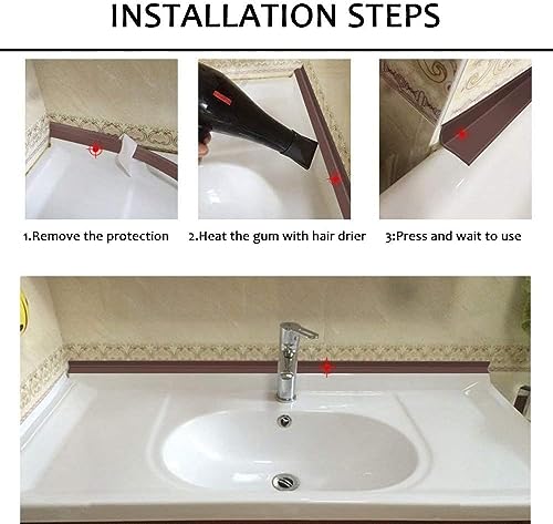 Image of Bath Sealant Strip, Waterproof Caulk Tape, Flexible and Durable Self Adhesive Tape for Bathroom, Kitchen, Tub and Wall Corner Edges, 3.2m x 3.8cm, Brown, Pack of 1