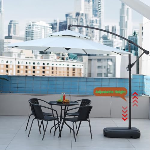 YHDMDQ 2.7m Parasol Excentrico Inclinable, Doble Techo Sombrilla De Jardín Voladiza, Sombrilla Terraza Exterior con Manivela, Grande Paraguas para Mercado Piscina Balcón Patio Backyard(Khaki) - imagen 5