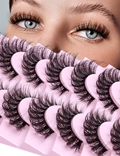 Fluffy Lashes 15mm Faux Mink Lashes Natural Look Wispy False Eyelashes 3D Cat Eye Lashes D Curl Pack 9 Pairs by Zegaine