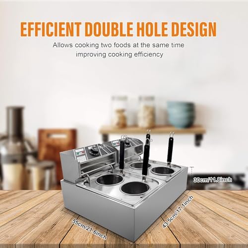 Commercial 1.5KW 2 Hole Noodle Cooking Machine - Electric Pasta Cooker with Removable Basket & Filter, Adjustable Temperature for Spaghetti, Dumplings & Fried Snacks