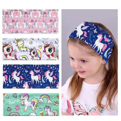 HUTRADE Confezione da 4 fasce versatili per bambini – Fascia colorata per capelli per bambini (5-15 anni), ampia fascia per sport, tempo libero, scuola