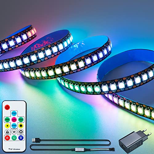 GoMing WS2812B USB Striscia LED 1M 144 Pixel, con USB Controller e Alimentazione PCB Nero 5050 SMD 5V Non Impermeabile IP20 Indirizzabile Individualmente RGB Luci LED Colorati per Soggiorno,Natale,Bar