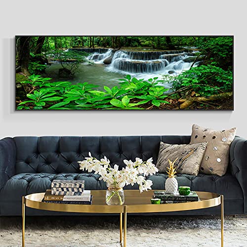 Toile cascade de forêt tableau d'art mural moderne format panoramique - 2