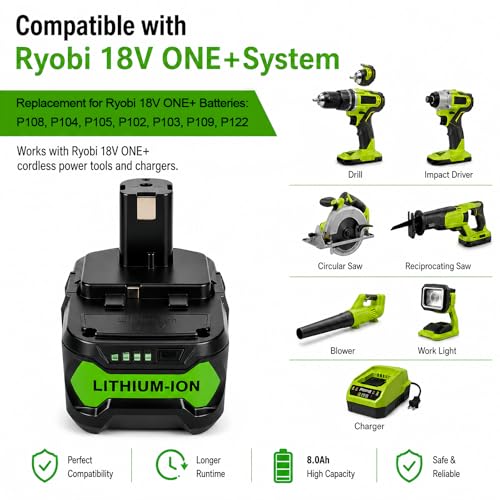 8000mAh Replacement for Ryobi 18V
