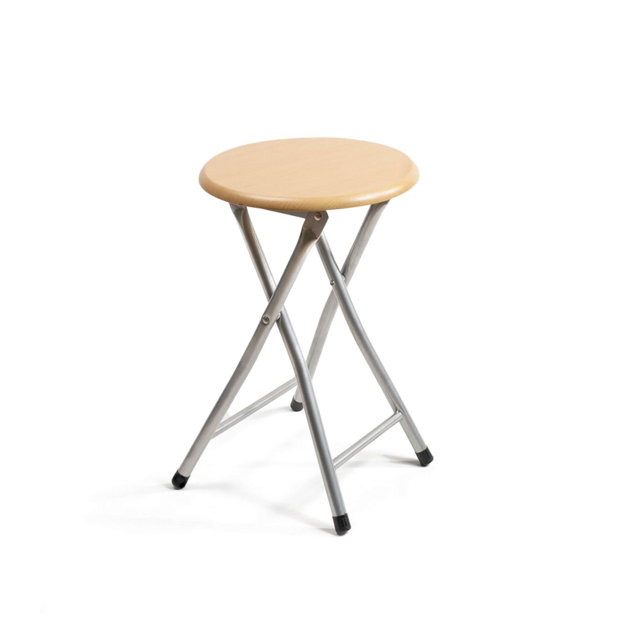 THE SECRET HOME - Folding Stool in Wood and Metal – Height 45 x Ø30 cm – Stool without Backrest – Ideal for Kitchen, Terrace or Garden – Natural Wood Colour