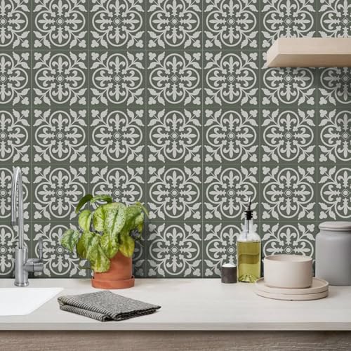 Azulejos Adhesivos Cocina Retro Verde Impermeables Baño Azulejos, Diy Extraíble Vinilo Vinilo Pared Cocina