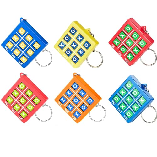 KYEDGC Mini Tic Tacs, 6 pcs Tic Tac Toe Game Cute Kids Party Bag Fillers, Funny Mini Toys Toe Key Chain For Backpack Clip Birthday Party For Boy Girl(Red, Blue, Yellow, Orange)