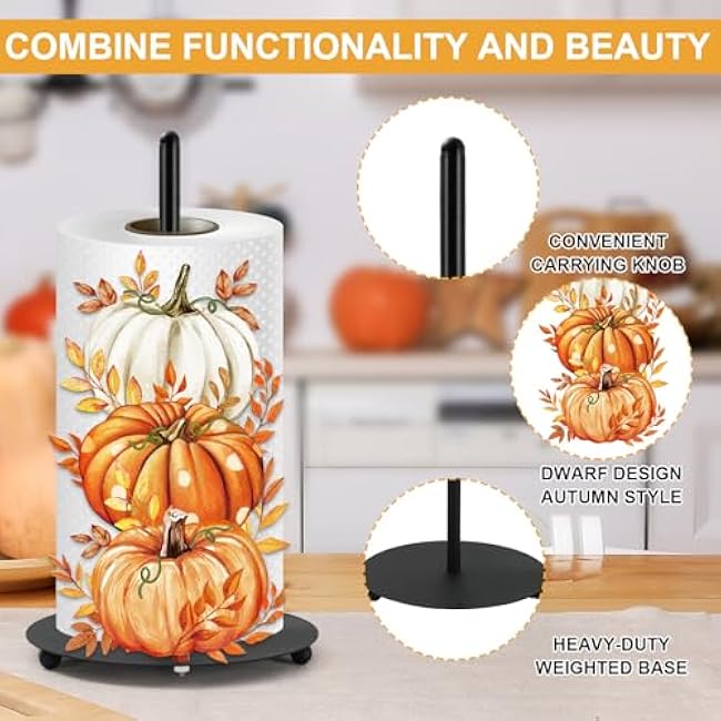 Fall Paper Towel Holder Watercolor Pumpkin Kitchen Decor Accessories Large Metal Towel Holder Stand for Autumn Thanksgiving Home Party Bathroom Countertop
