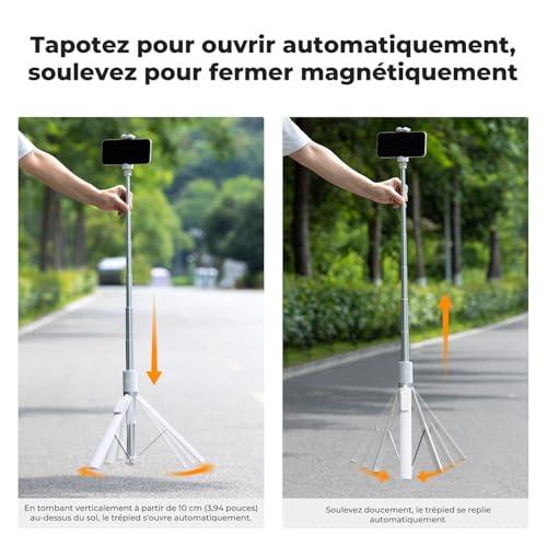Perche à selfie trépied K&F CONCEPT 175cm blanc avec télécommande Bluetooth pour iPhone - 2