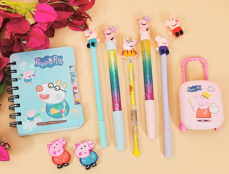 AMANVANI Cute Stylish Cartoon Pigs Combo for Girls/Kids/Diary Notebook with Pen, Pencil, Cute Trolly Suitcase Eraser, Pouch/Pig Pattern Theme Gift Combo Set (Pack of 8 Items) (B0B2WVFMZ3) Amazon Price History, Amazon Price Tracker