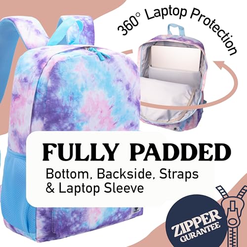Image of Fenrici Tie Dye Backpack for Girls, Teens, Girls' Backpack for School, Kids' Bookbags with Padded Laptop Compartment, Tie Dye, Pink, Pastel, 17 Inch