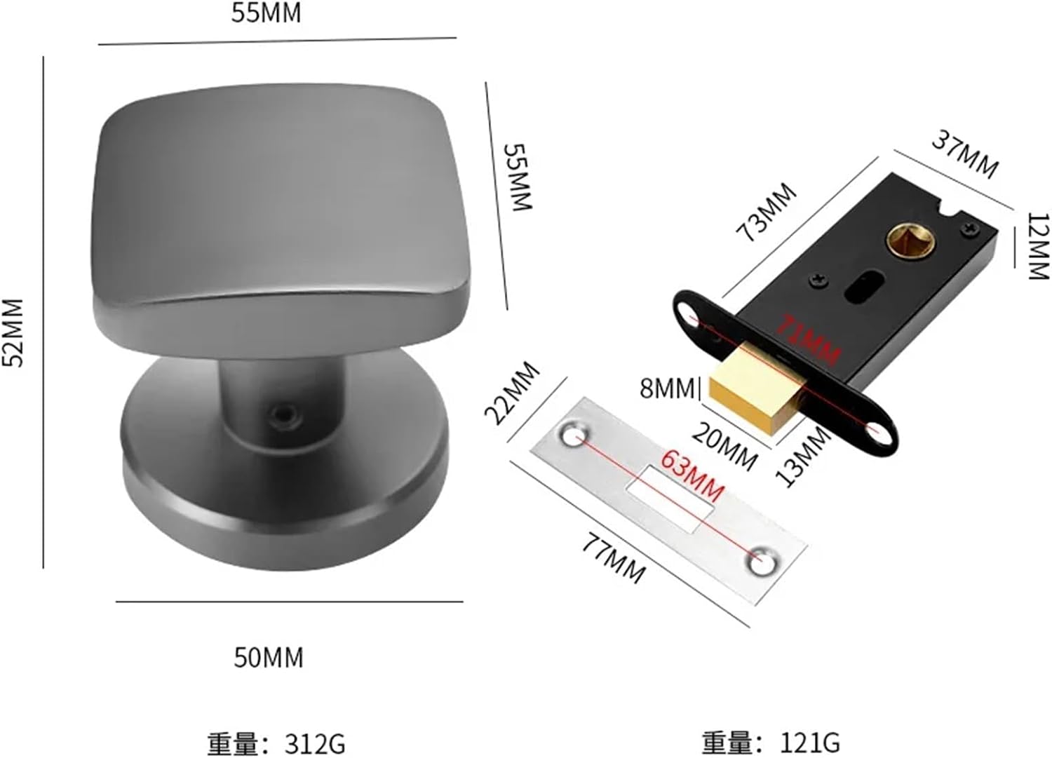 Invisible Single-Sided Split Lock Household Universal Wooden Door Square Body 1Pcs(Grey)