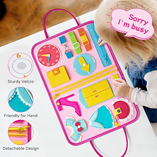 Image of Freebear Deluxe Pink Princess Quiet Book Sensory Board for Toddlers 1-4, Montessori Educational Toys for Girls, Travel Toys with Activities