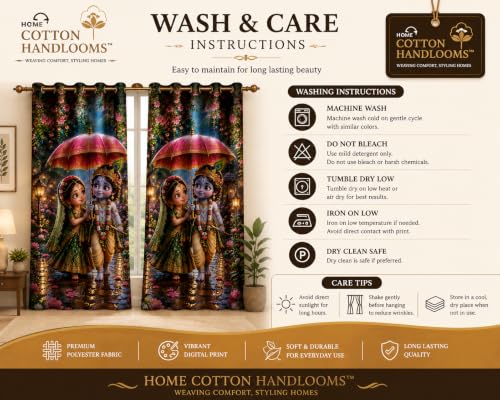 Image of Radha Krishna Digital Print Eyelet Curtain| 9Ft 1pc| Home Temple Decor