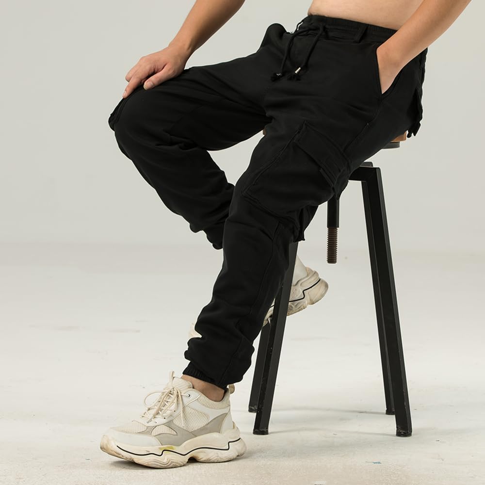 TONY BACKER Pantaloni Cargo Uomo in Maglia di Cotone Multitasche Laterali Casual e Chiusura Coulisse e i Lacci nella Vita 7905
