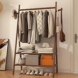 Solid Wood Clothes Rack with 2 Shelves & Hooks, Freestanding Garment Rack & Coat Rack Load 350 Lbs for Hanging Clothes & Organizer, Simple and Practical for Entryway Bedroom Living Room 39.5W