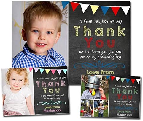 10 Birthday Thank You Photo Cards Notes Message Personalised Bespoke Custom Made Boy Girl Joint Party Twins Unisex Half Photo Bunting Carnival Festival Funky Shabby Chic