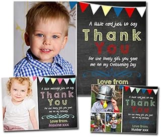 10 Birthday Thank You Photo Cards Notes Message Personalised Bespoke Custom Made Boy Girl Joint Party Twins Unisex Half Photo Bunting Carnival Festival Funky Shabby Chic