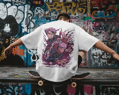 Image of Jujutsu Kaisen Anime T-Shirt, Black Cotton, Oversized Graphic Print, Unisex. Round Neck gojo satoru Tshirt Black Half Sleeves Pure 100% Cotton
