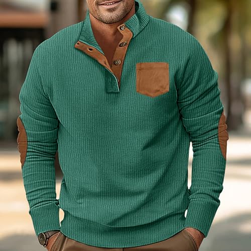 Hawyet Mens Corduroy Pullovers Retrp Style Stand Collar Elbow Patched Long Sleeve Winter Fall V Neck Sweaters4