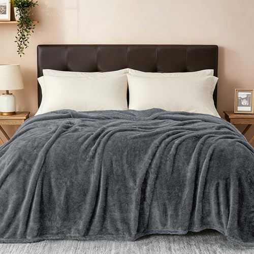 Image of Exclusivo Mezcla Plush Fuzzy Fleece Bed Blanket King Size, Super Soft, Fluffy and Warm Blankets for Couch, Bed, All Season (Dark Grey, 90x104 inches)