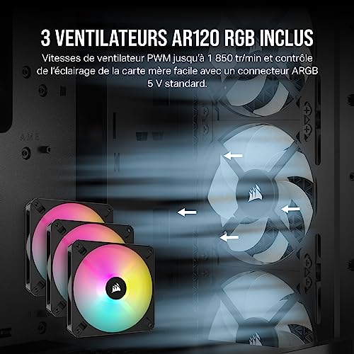 CORSAIR 3000D RGB Airflow Boîtier PC Mid-Tower - 3X AR120 RGB Fans - Support GPU Trois Emplacements - Convient à 8X Ventilateurs 120mm - Design High-Airflow - Noir