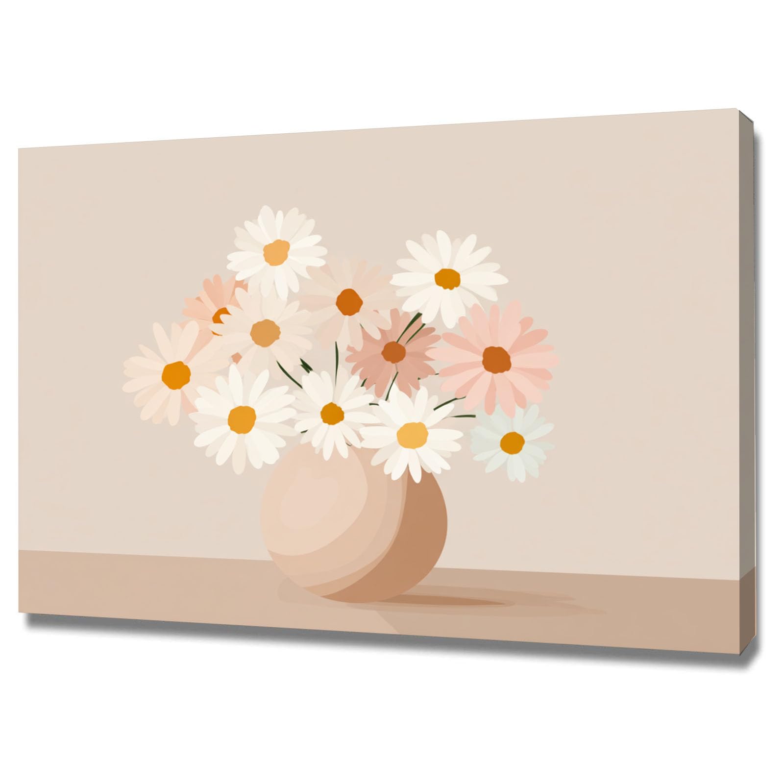 ZAMAEIU Semplice arte botanica Stampe su Canvas Margherite fresche per Camera da Letto Agriturismo Soggiorno Bagno(Bianco)-30x50cm Incorniciato