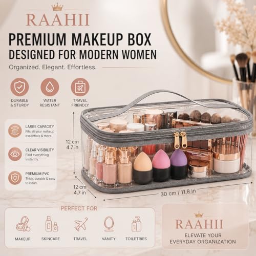 Image of RAAHII 2 Piece Transparent Makeup Organizer Bag for Women | Waterproof PVC Cosmetic Travel Pouch | Vanity & Toiletry Storage for Makeup, Skincare, Brushes & Accessories | Clear Organizer Case