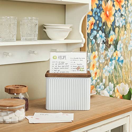 Nikky Home Kitchen 4X6 Metal White Recipe Box With Cards And Dividers, Vertical Stripe Embossed Pattern #TOP3